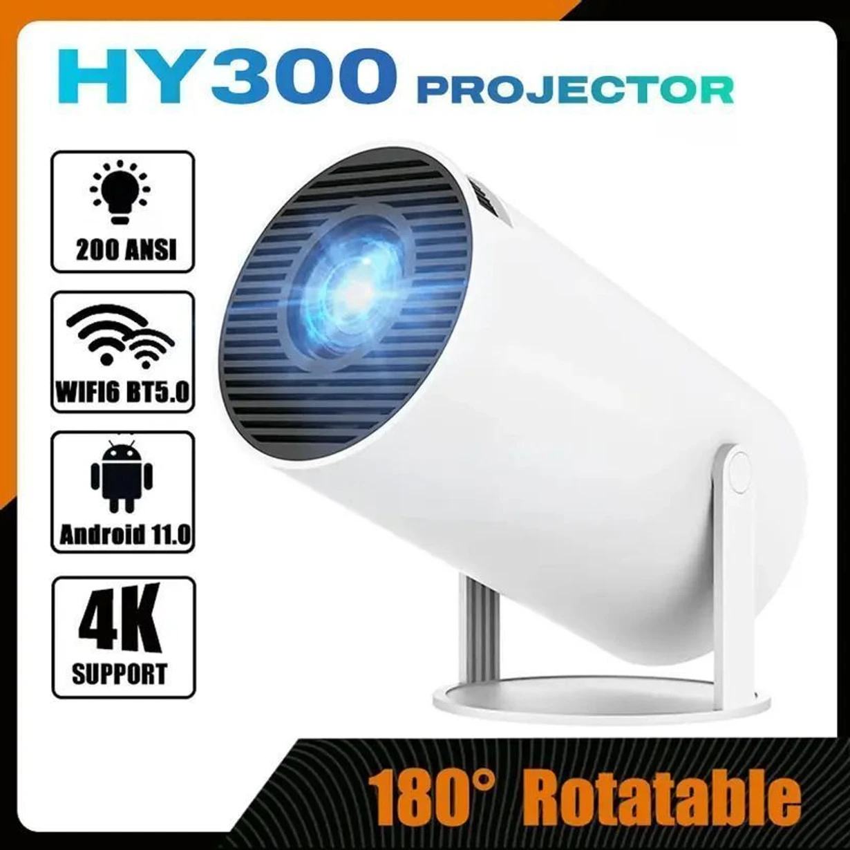 HY300 Portable Android Projector with WiFi & Bluetooth Support (Pack of 1)