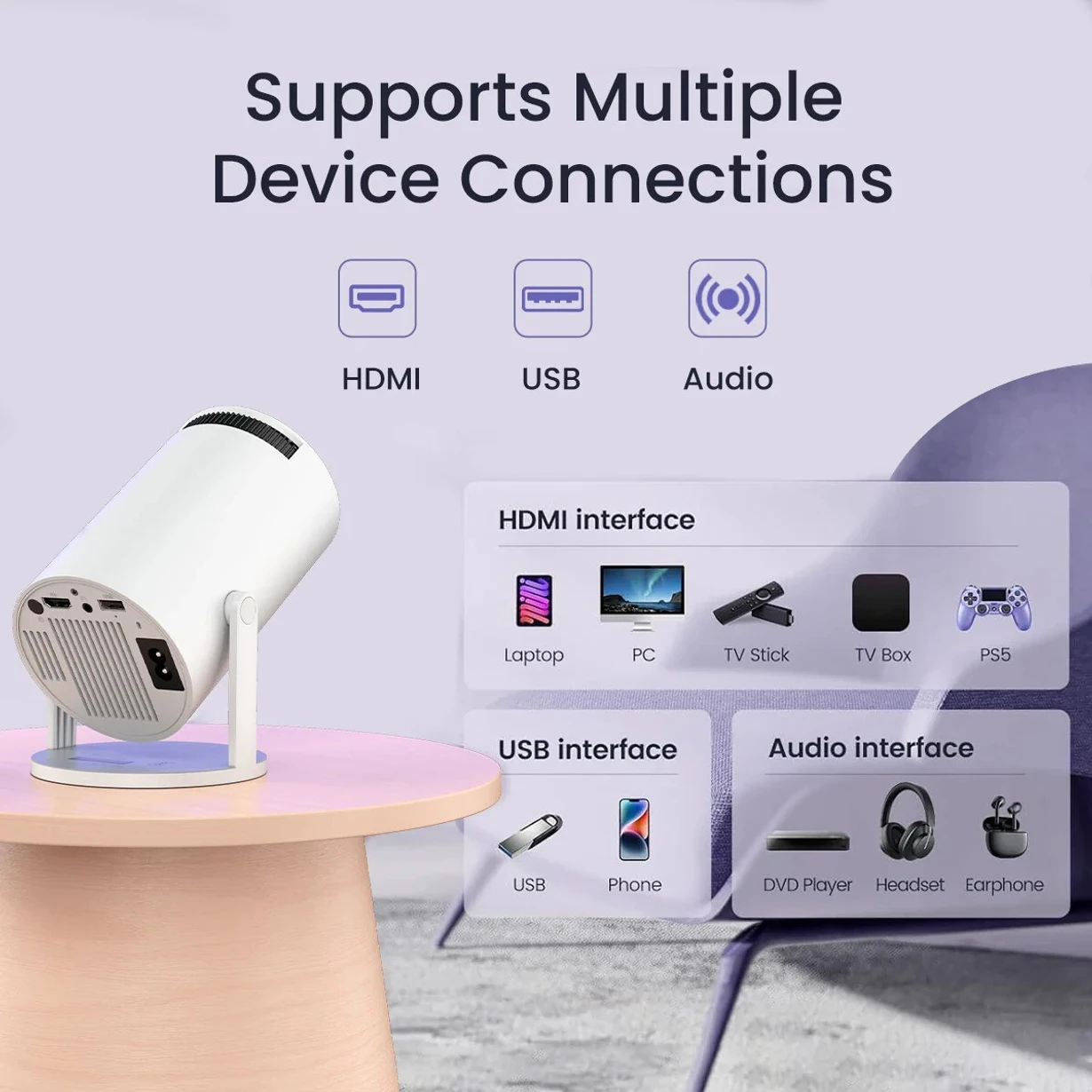 HY300 Portable Android Projector with WiFi & Bluetooth Support (Pack of 1)