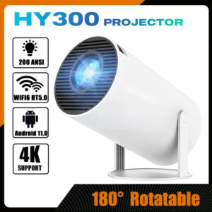 HY300 (4500 lm / 1 Speaker / Wireless / Remote Controller) Portable Projector (White)